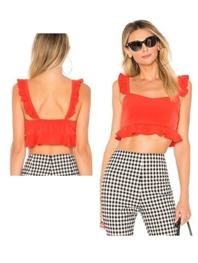 Revolve By the Way Crop Cherry Red Orangeish Crop Flutter Sleeve Top